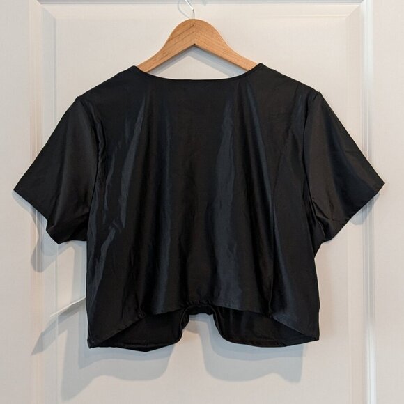 Good American Crop Swim Shirt Size 3XL Black Ruched-front Short Sleeve Top NWT - Picture 3 of 13